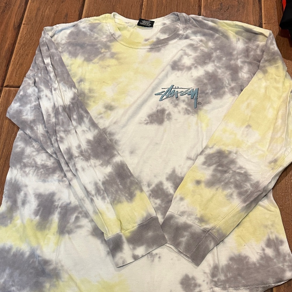 Stussy Gray and Yellow Tie-Dye Long Sleeve